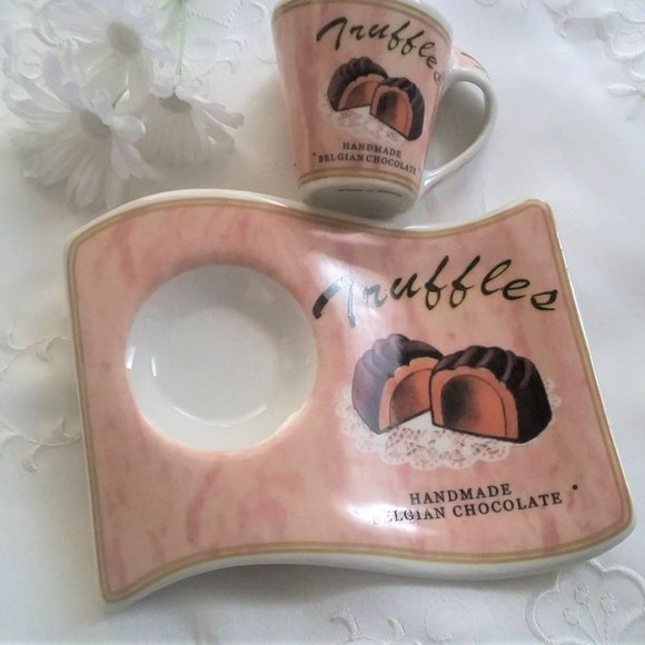 CERAMIC Espresso Cup and Saucer Set - Chocolate Themed - Picture 1 of 5